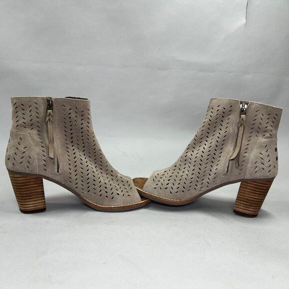 Toms Women's Size 8 Majorca Peep Toe Taupe Suede Perforated Ankle Boots - Picture 7 of 12